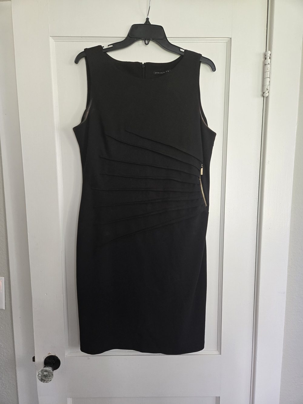 Ivanka Trump Black Sleeveless Sheath Dress with Asymmetrical Pleats